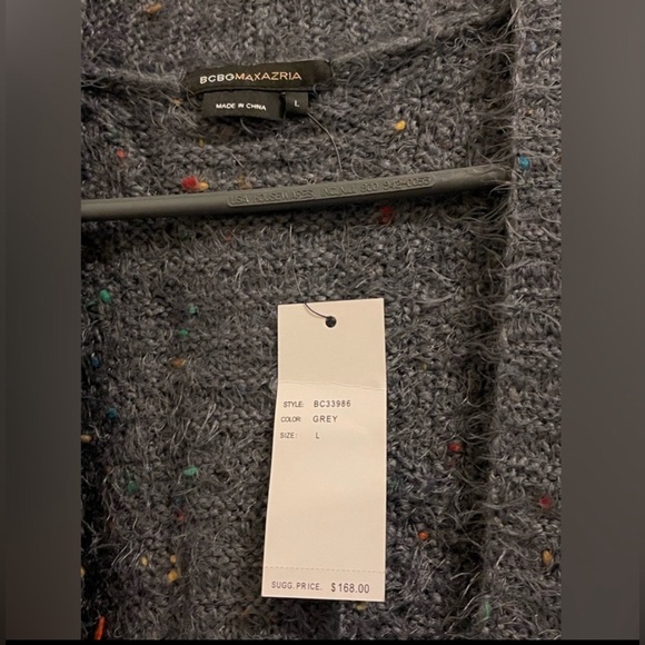 BCBGMAXAZRIA CARDIGAN CHUNKY CONFETTI KNIT SWEATER OPEN FRONT GRAY COLOR SIZE L - Picture 10 of 12